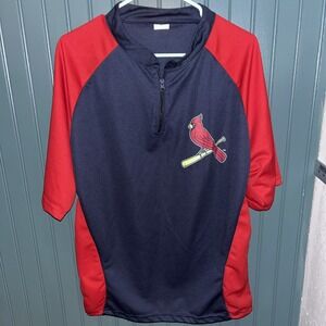 St Louis Cardinals MLB Baseball Mens Shirt 1/4 Zip Blue Red Size XL